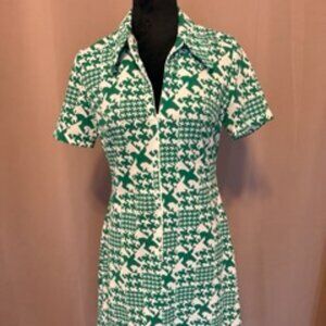 Vintage Mid Century Diolen Mod Green & White Dress 60's 70'2